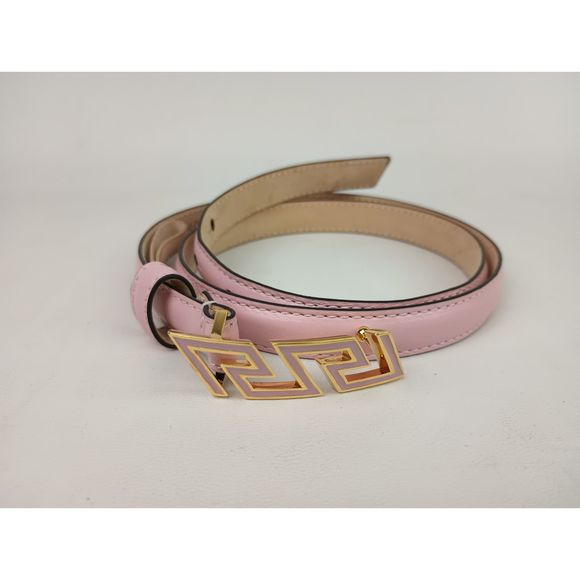 Versace Women's Pink Greca Detail Leather Belt Size 75 / 30